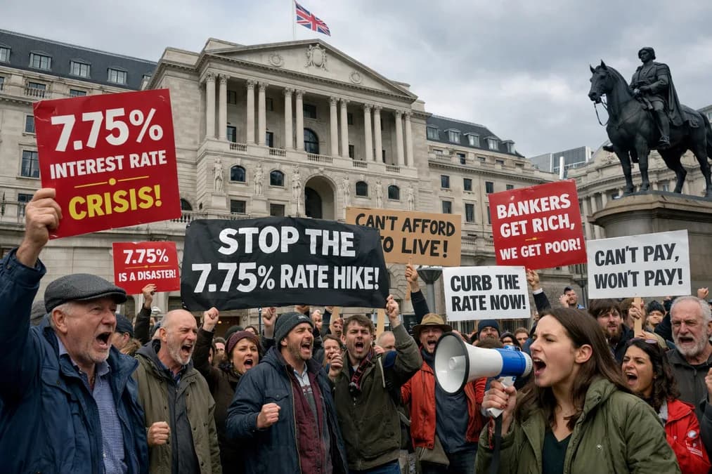 Image: LARGE PROTESTS OVER BANK OF ENGLAND 7.75% INTEREST RATE HIKE!